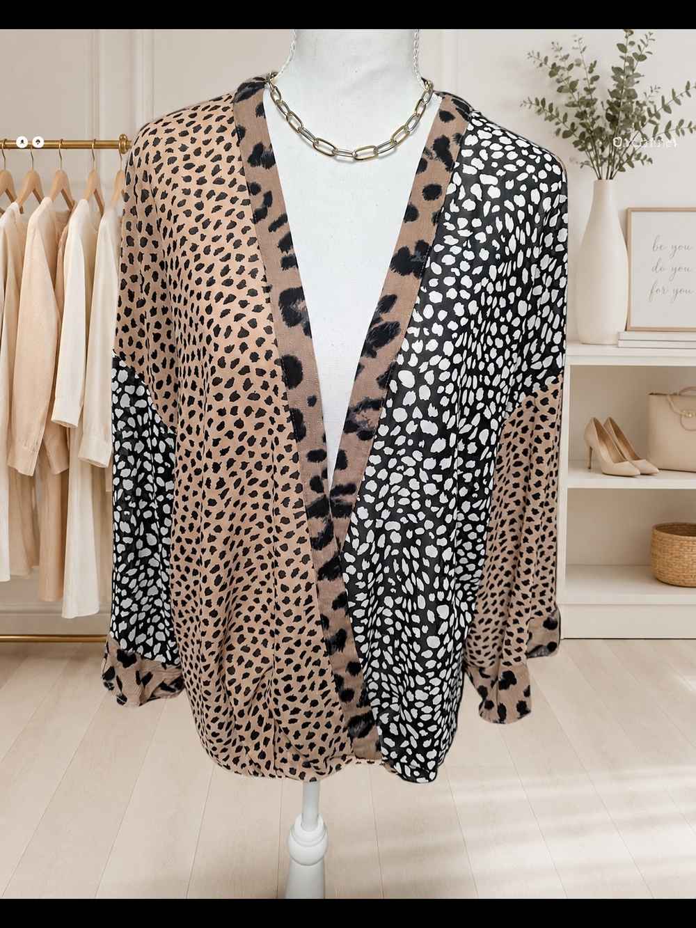 Umgee Tan & Black Leopard Print V-Neck Top - Picture 2 of 6